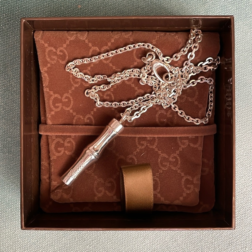 Authentic Gucci Silver Bamboo Pendant with Chain - Picture 5 of 16